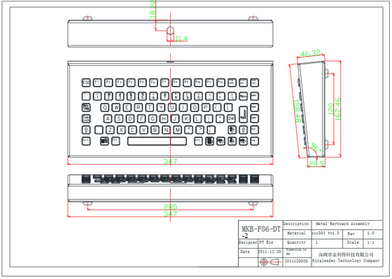Industrial Desktop Waterproof Vandalproof Stainless Steel Metal Keyboard with 12 Function Keys