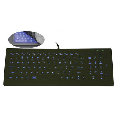 Washable Medical Industrial Silicone Backlit Keyboard with Low-profile Keys