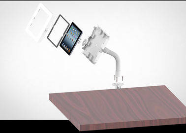 Adjustable Goose Neck Ipad Kiosk Stand Metal Desk Mounted Enclosure Powder Coated Finish